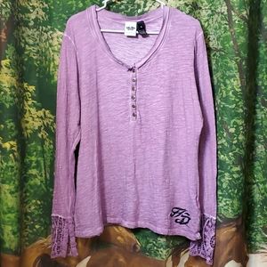 Harley Davidson Scoop Neck Lace Cuff Lg Sleeve XL